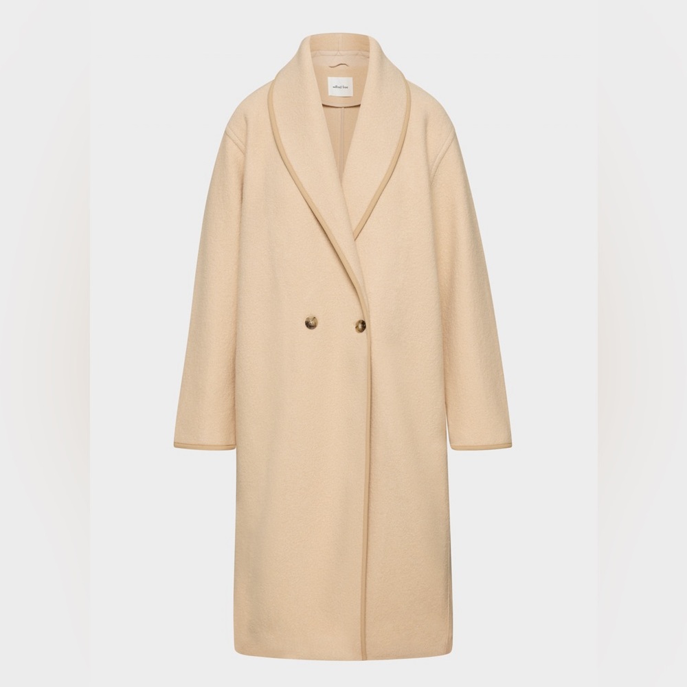 Aritzia Beige Double-Breasted Wool Trench Coat